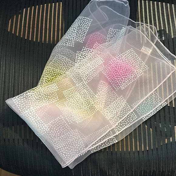 Polka Dots 29”Square Powder Pink Sheer Scarf - Picture 9 of 10